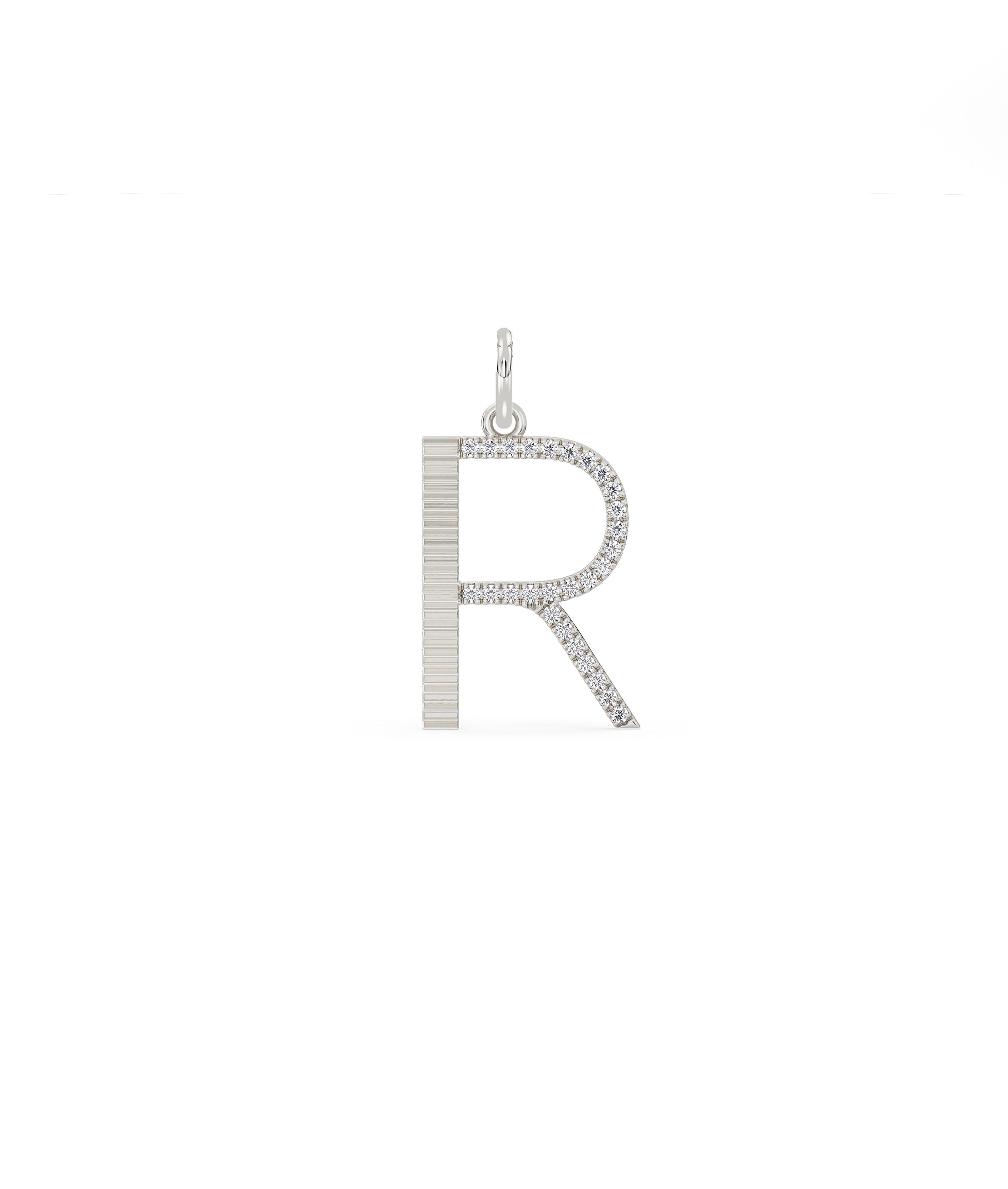 Fluted Diamond Initial Charm Personalized Gold