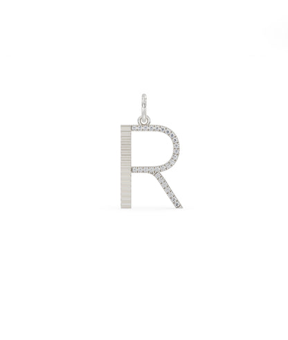 Fluted Diamond Initial Charm Personalized Gold