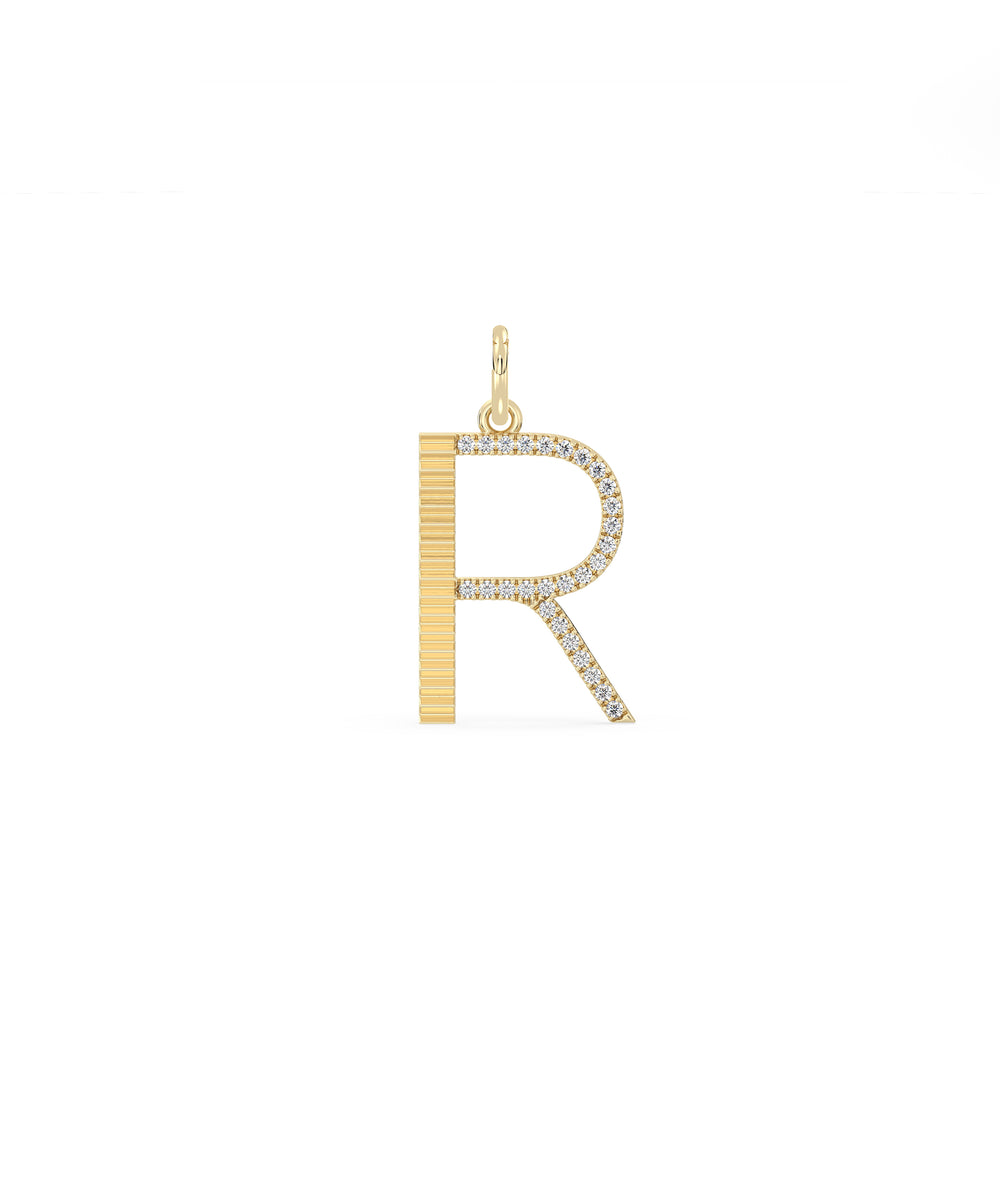Fluted Diamond Initial Charm Personalized Gold