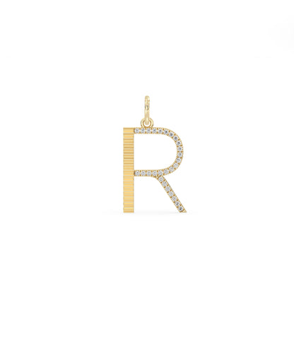 Fluted Diamond Initial Charm Personalized Gold