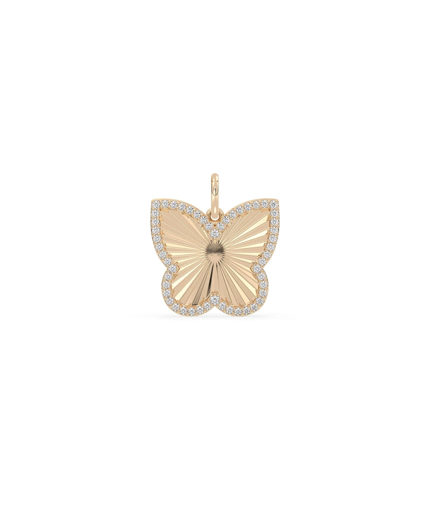 Rose gold fluted butterfly charm graceful transformation symbol with diamonds