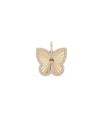 Rose gold fluted butterfly charm graceful transformation symbol with diamonds