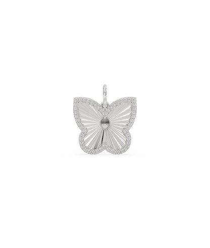White gold fluted butterfly charm with nature-inspired texture and sparkle