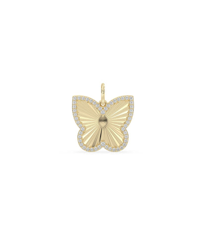 Fluted butterfly charm front view in yellow gold with delicate wing design