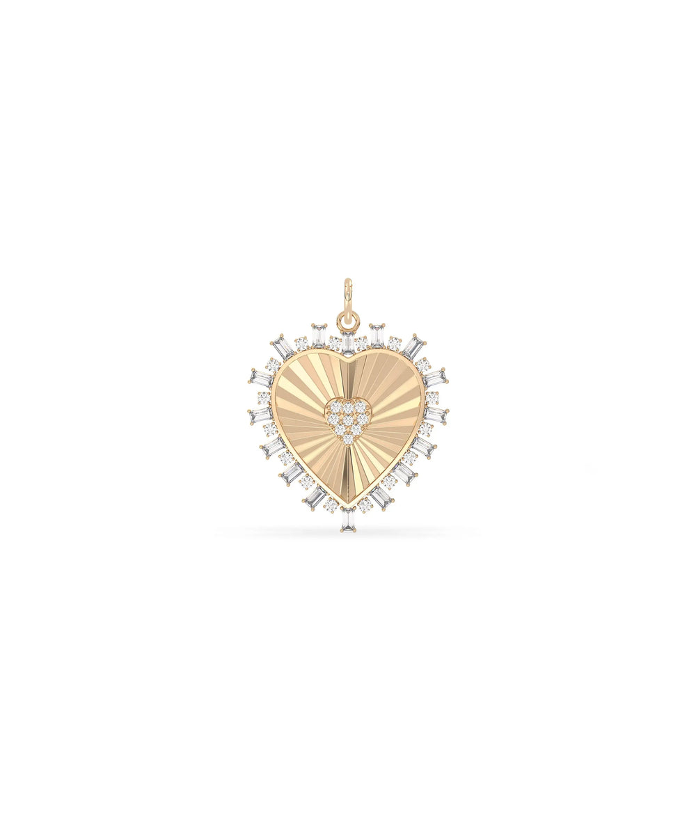 Rose gold fluted heart charm exceptional romantic design with diamond brilliance