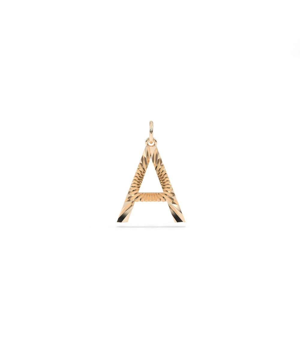 Fluted Initial Charm Personalized Gold Pendant