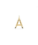 Fluted initial charm front view in yellow gold with textured letter design