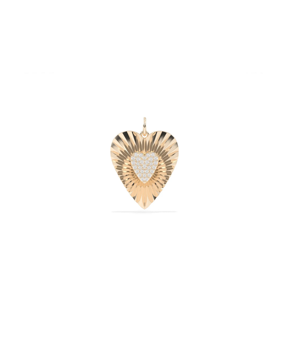 Rose gold fluted heart charm romantic elegant piece with subtle sparkle
