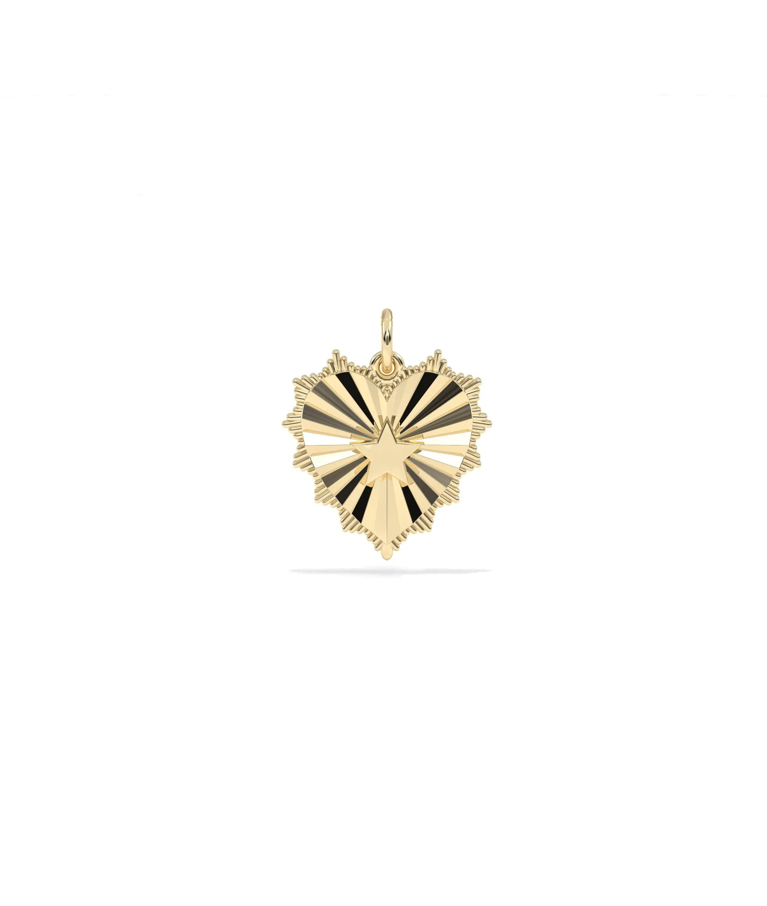 Fluted star and heart charm front view in yellow gold with dual symbol design