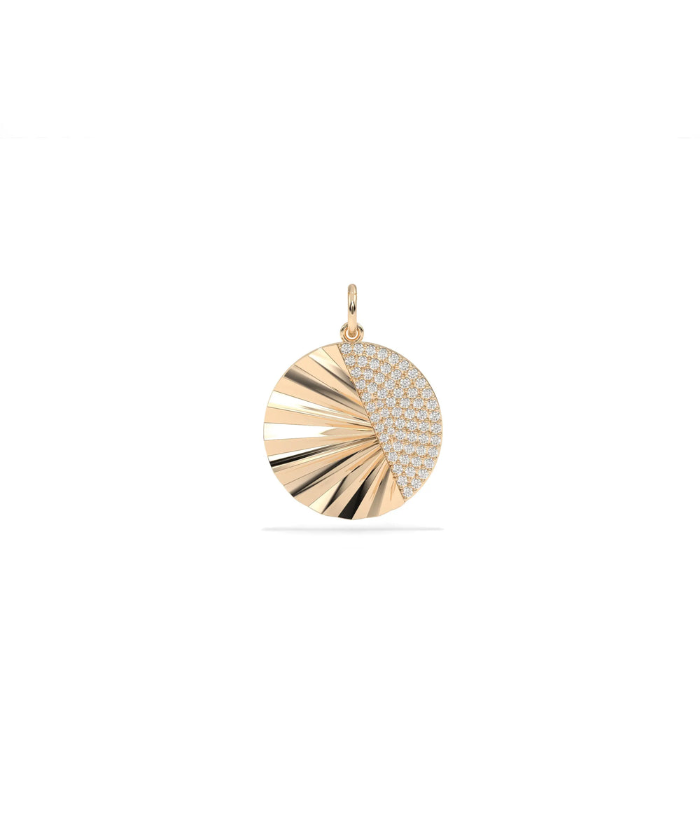 Rose gold fluted half moon charm crescent shape with diamond sparkle