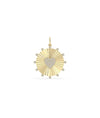 Fluted heart circle charm front view in yellow gold with dual romantic design