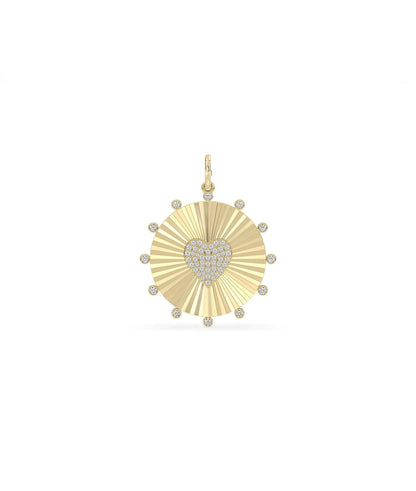 Fluted heart circle charm front view in yellow gold with dual romantic design