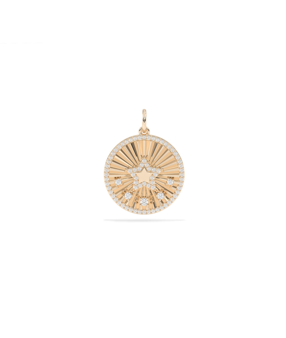 Fluted Star Charm Diamond Gold Pendant
