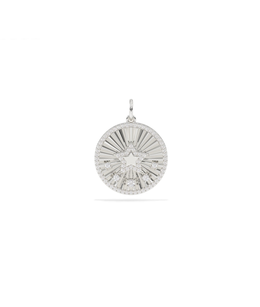 Fluted Star Charm Diamond Gold Pendant