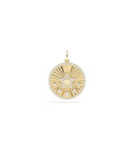 Fluted star charm front view in yellow gold with radiating textured design