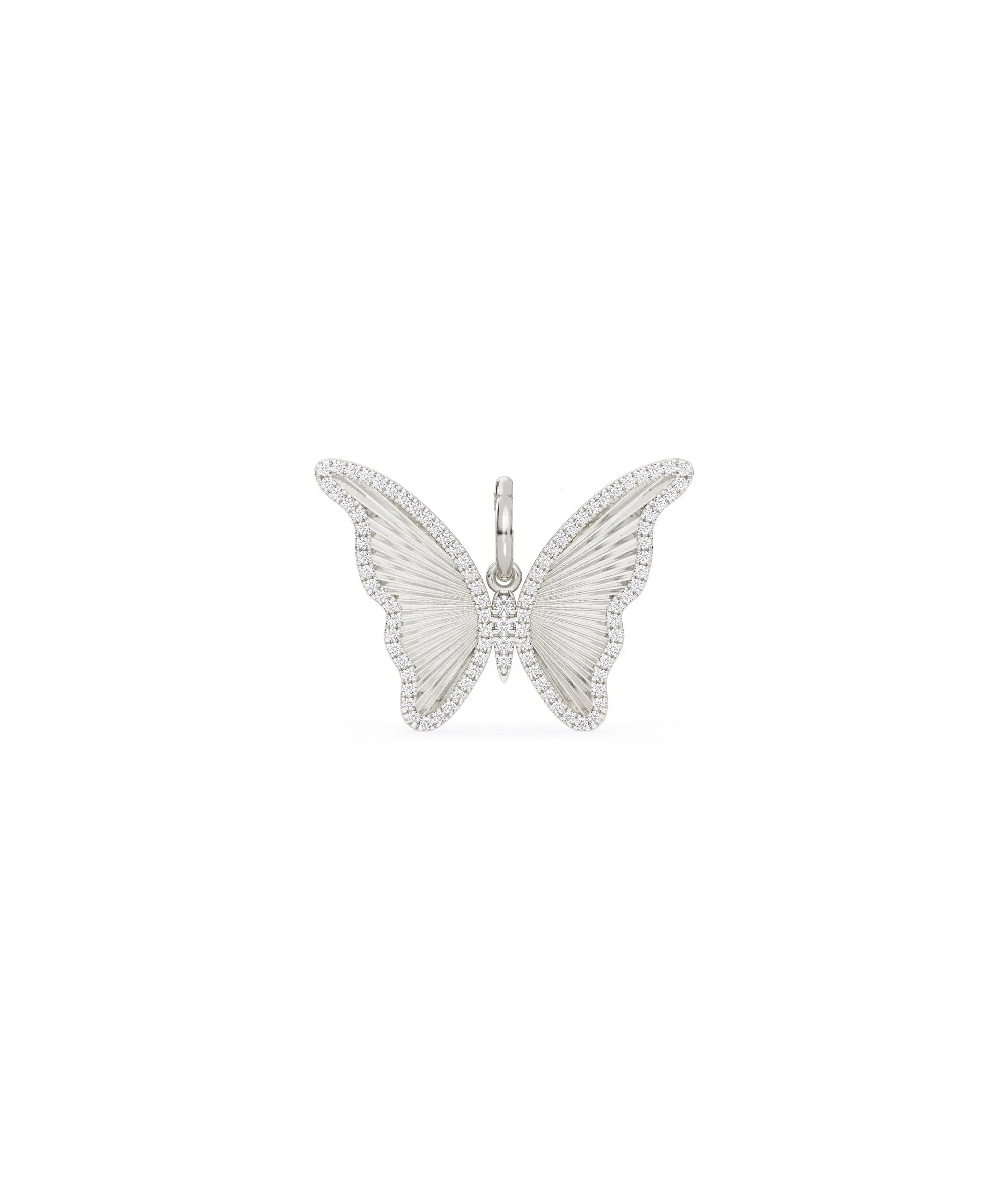White gold fluted butterfly charm with nature-inspired fluted wing texture