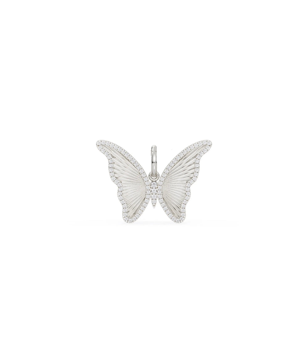 White gold fluted butterfly charm with nature-inspired fluted wing texture