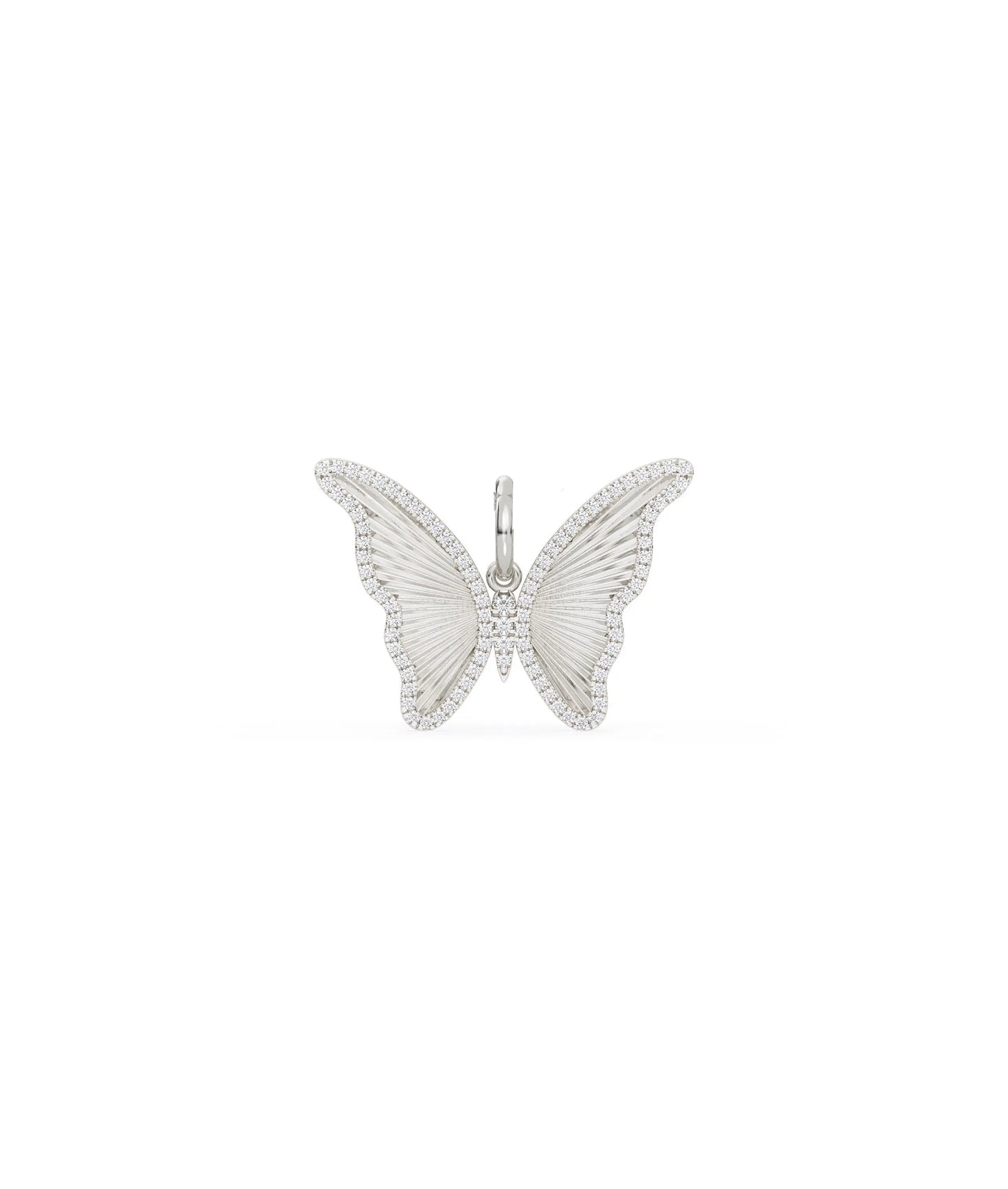 White gold fluted butterfly charm with nature-inspired fluted wing texture