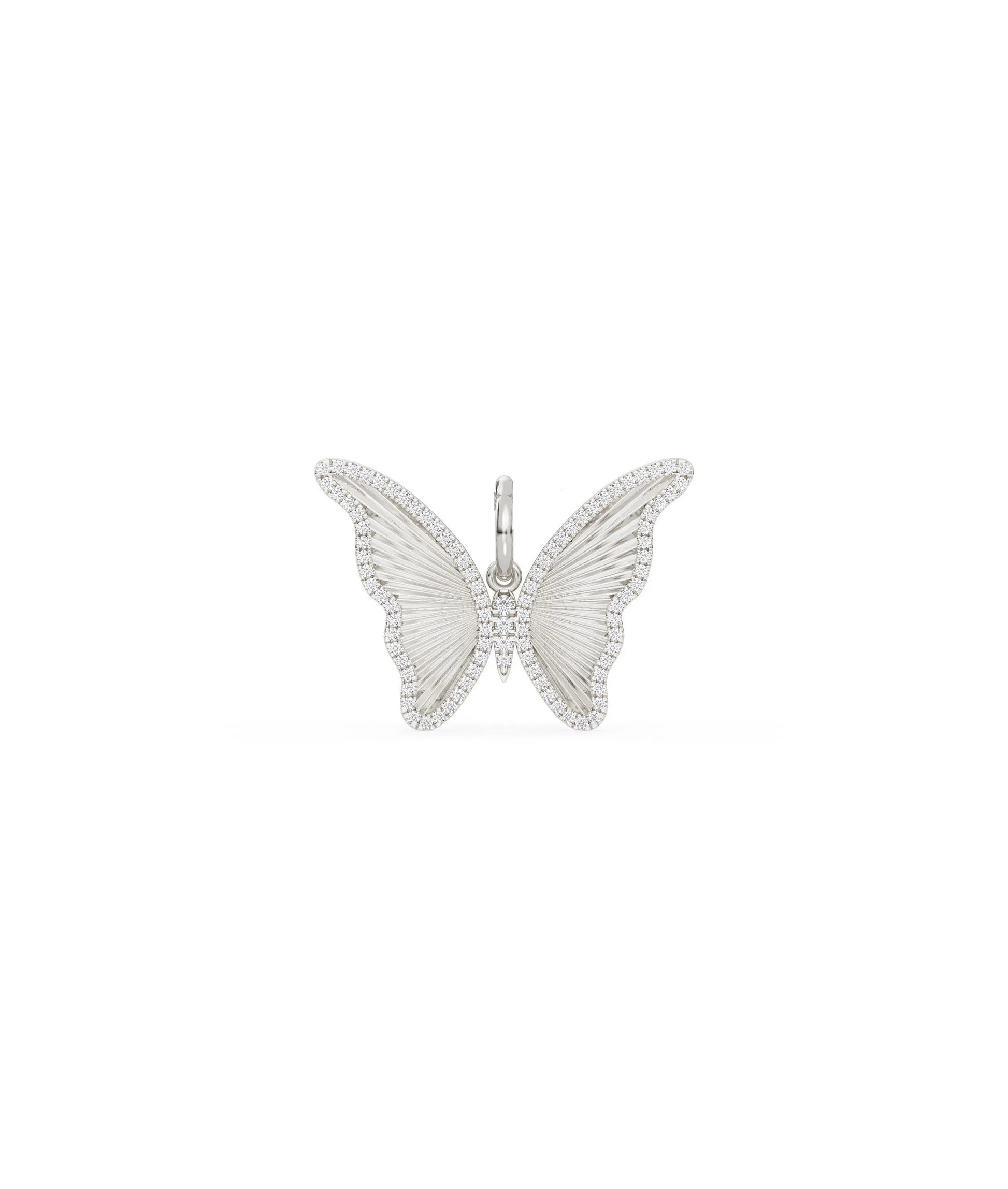 White gold fluted butterfly charm with nature-inspired fluted wing texture