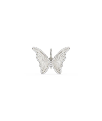 White gold fluted butterfly charm with nature-inspired fluted wing texture