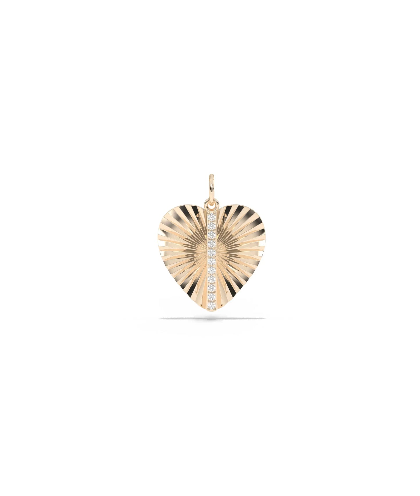 Rose gold fluted heart charm pendant romantic heart shape with diamond sparkle