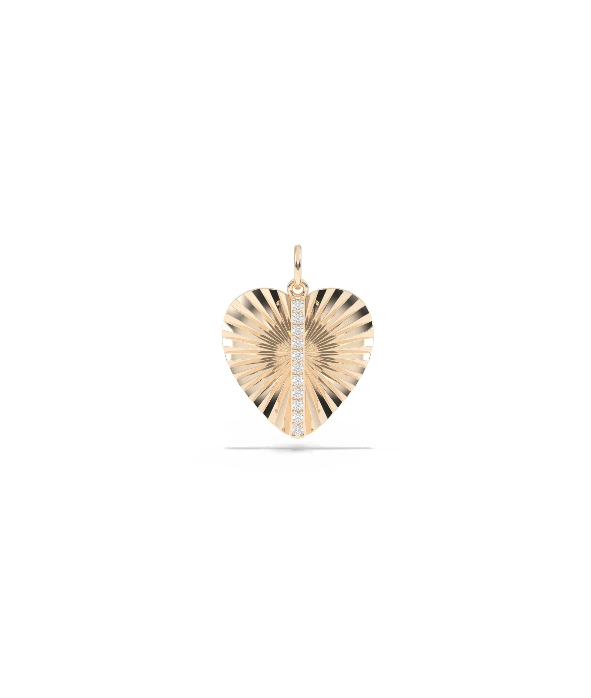 Rose gold fluted heart charm pendant romantic heart shape with diamond sparkle