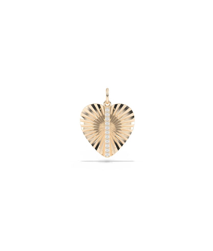 Rose gold fluted heart charm pendant romantic heart shape with diamond sparkle