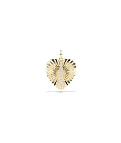 Fluted heart charm front view in yellow gold with romantic textured heart design