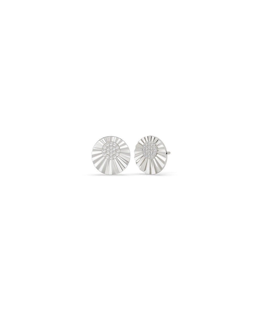 White gold fluted pave stud earrings with brilliant multiple diamond sparkle