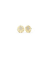 Fluted pave stud earrings front view in yellow gold with diamond pave center