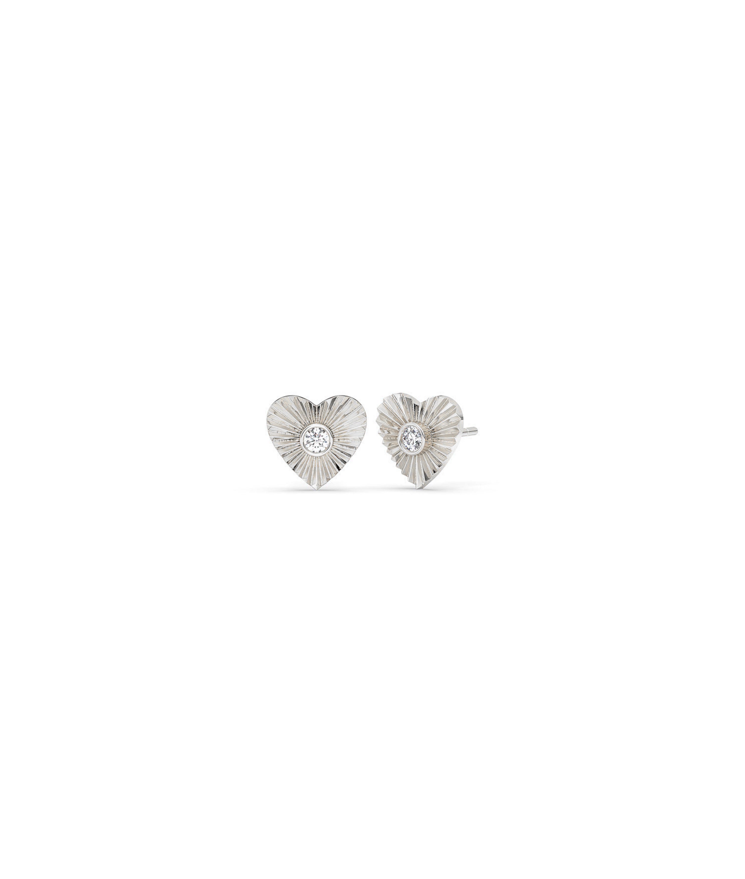 Fluted Heart Stud Earrings Diamond Gold