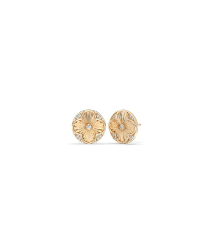 Rose gold fluted clover stud earring four-leaf design with diamond sparkle