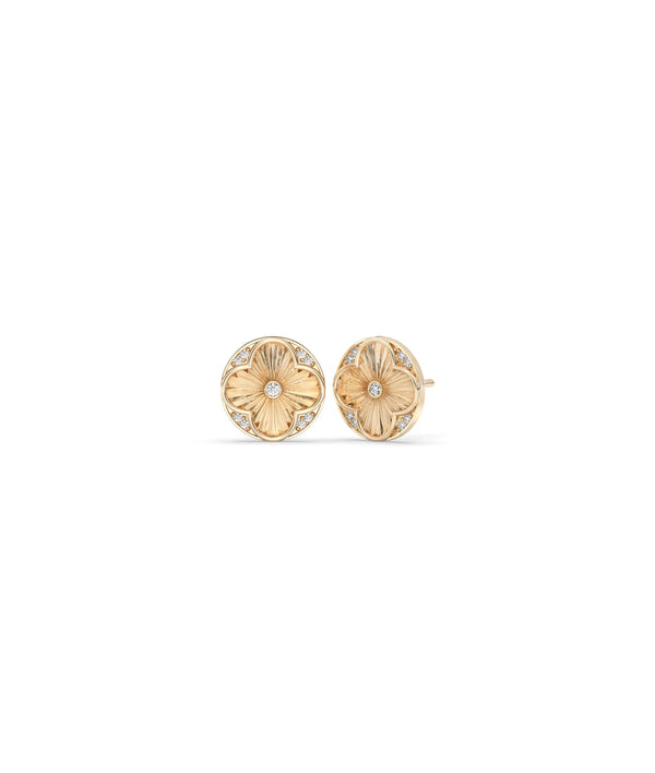 Rose gold fluted clover stud earring four-leaf design with diamond sparkle alternate view