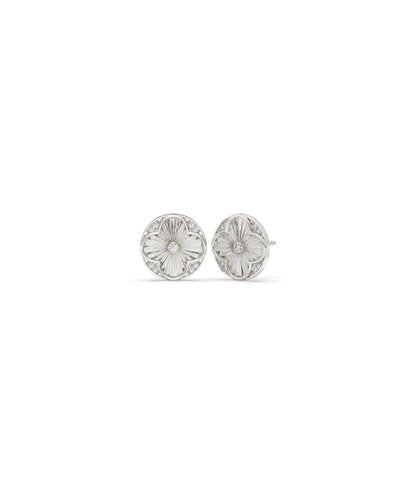 White gold fluted clover stud earring with lucky clover and fluted texture