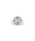 White gold fluted clover diamond ring lucky charm with fluted texture