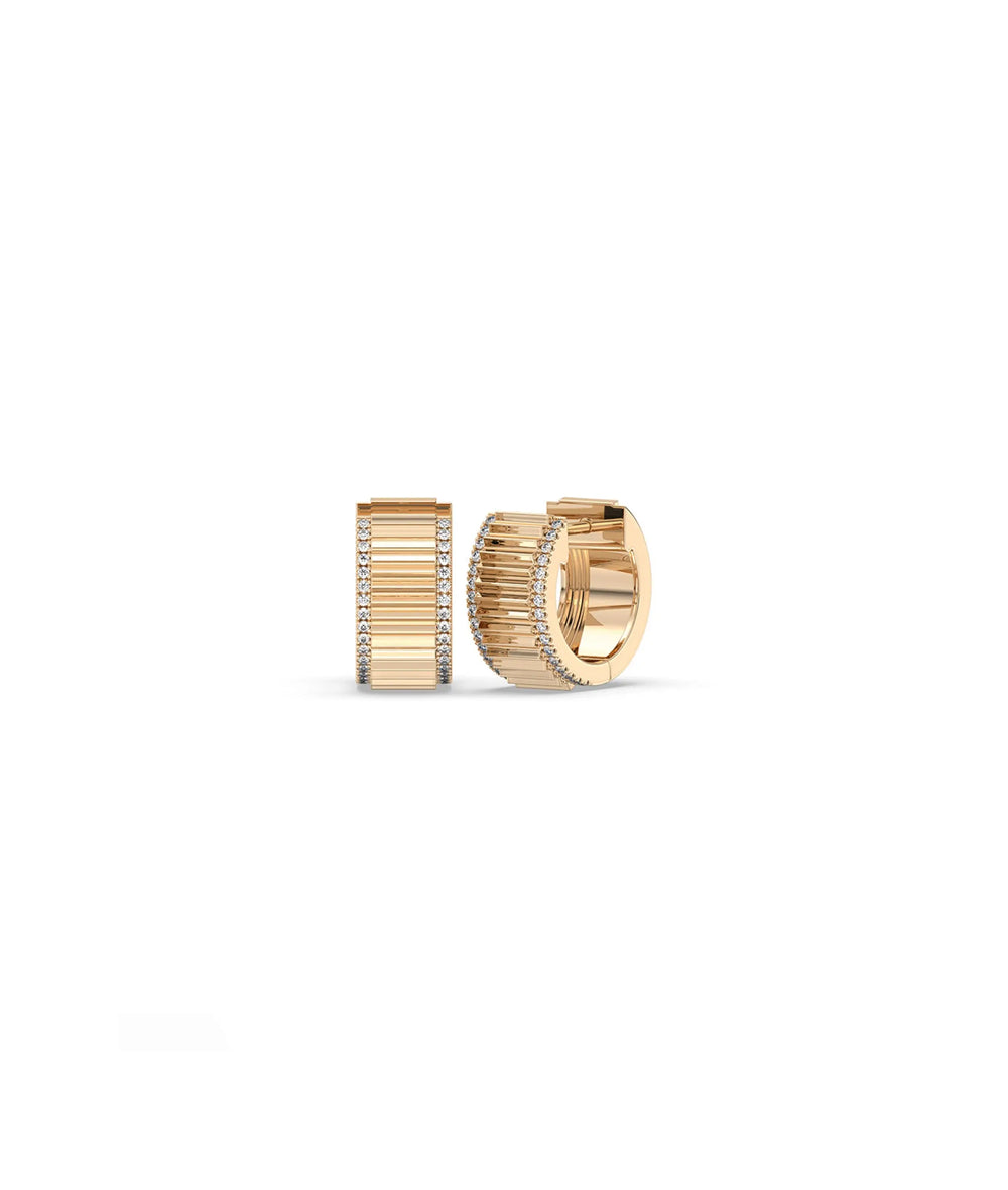 Rose gold fluted diamond huggie earring architectural textured design