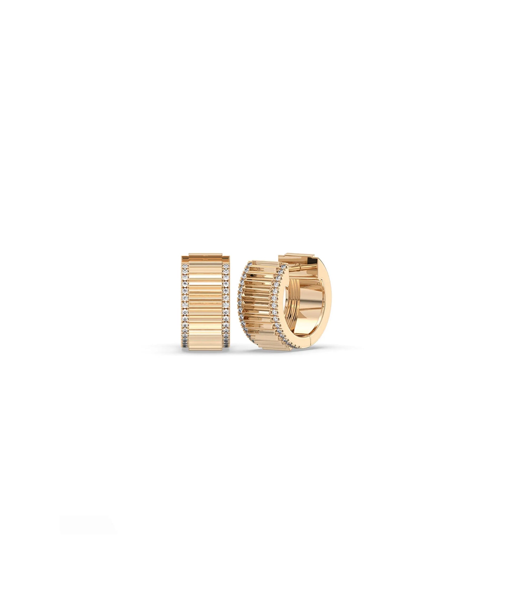 Rose gold fluted diamond huggie earring architectural textured design