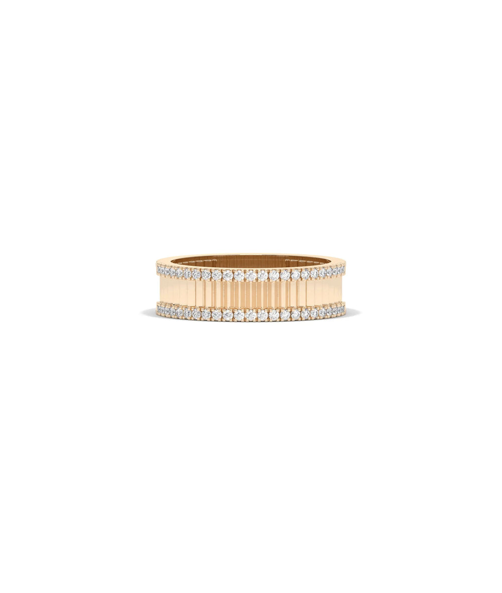 Rose gold fluted diamond band ring architectural fluted design with sparkle