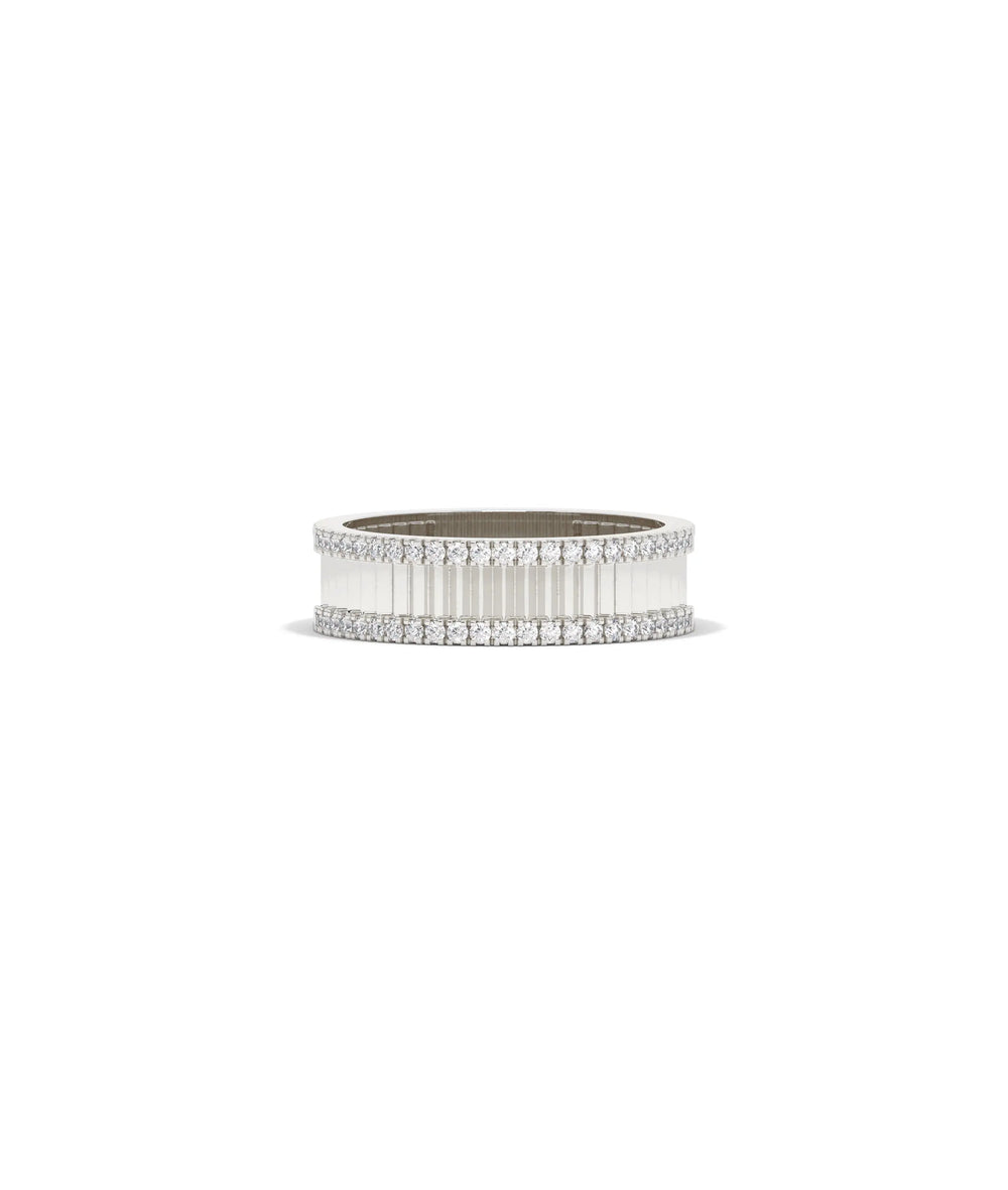 White gold fluted diamond band ring with brilliant double diamond rows