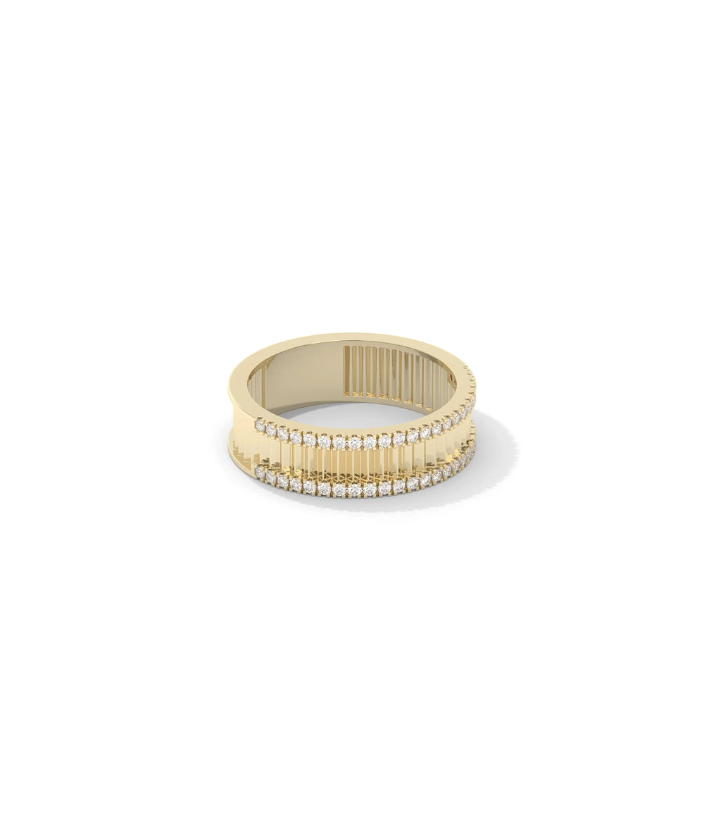 Side angle fluted diamond band ring showing textured grooves and 6mm width