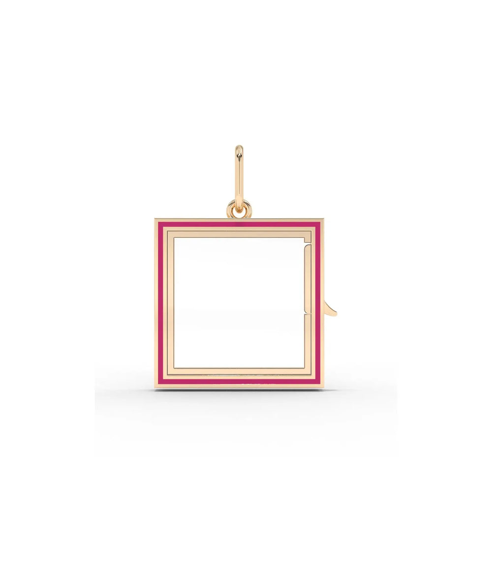 Rose gold enamel square glass locket charm modern geometric design with color
