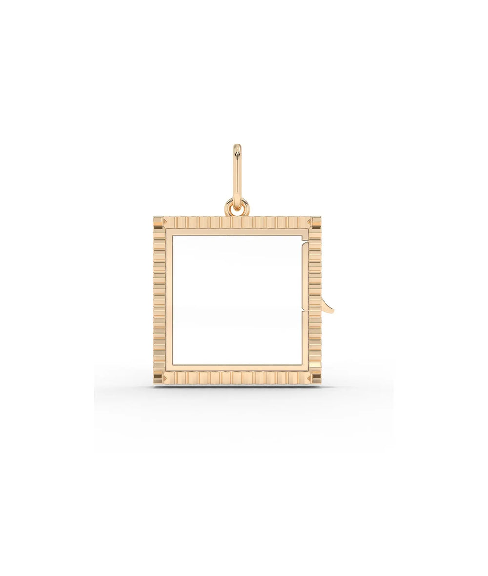 Rose gold fluted square glass locket charm modern geometric design with texture