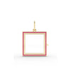 Enamel square glass locket charm front view in yellow gold with colorful enamel