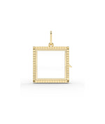 Fluted square glass locket charm front view in yellow gold with textured grooves
