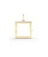 Square glass locket charm front view in yellow gold modern geometric shape