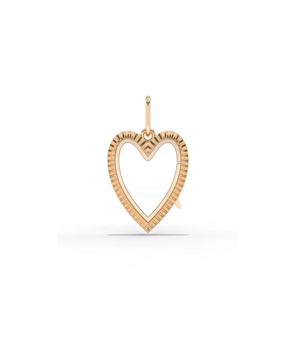 Rose gold fluted heart glass locket charm romantic heart design with texture
