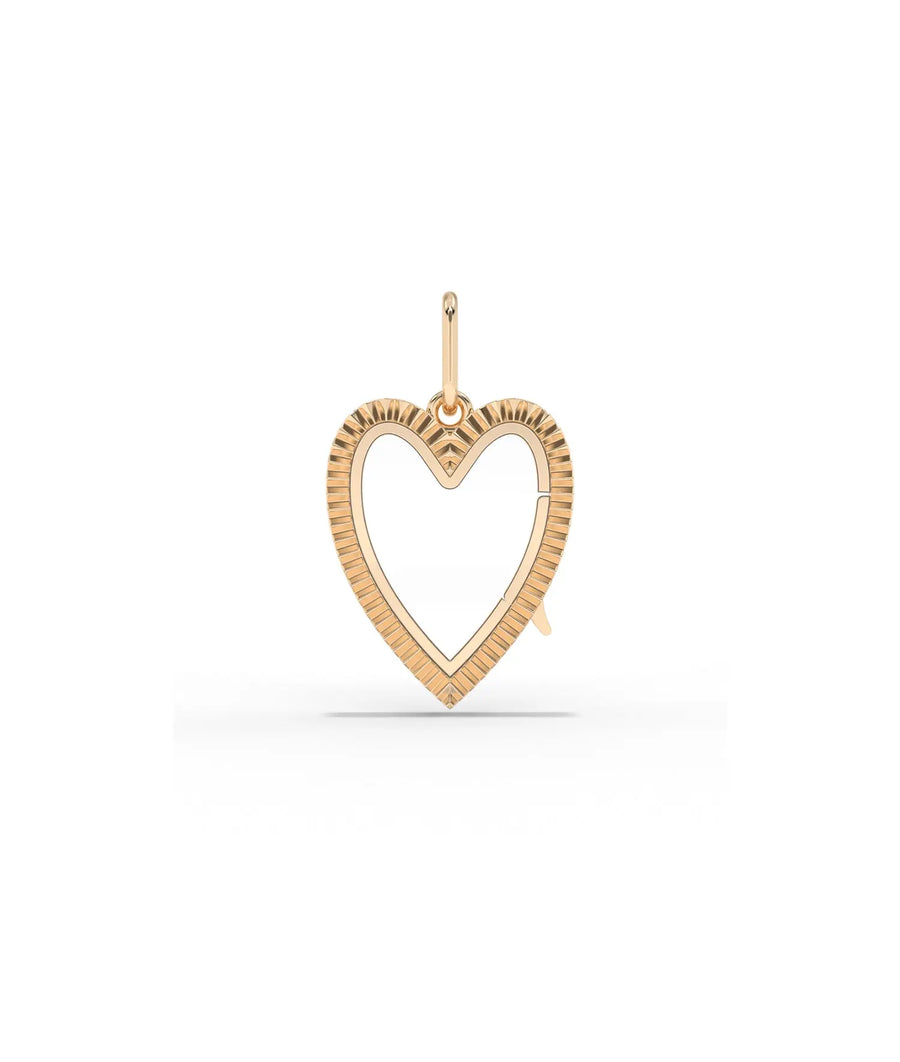 Rose gold fluted heart glass locket charm romantic heart design with texture