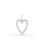 White gold diamond heart glass locket charm with brilliant diamond accents