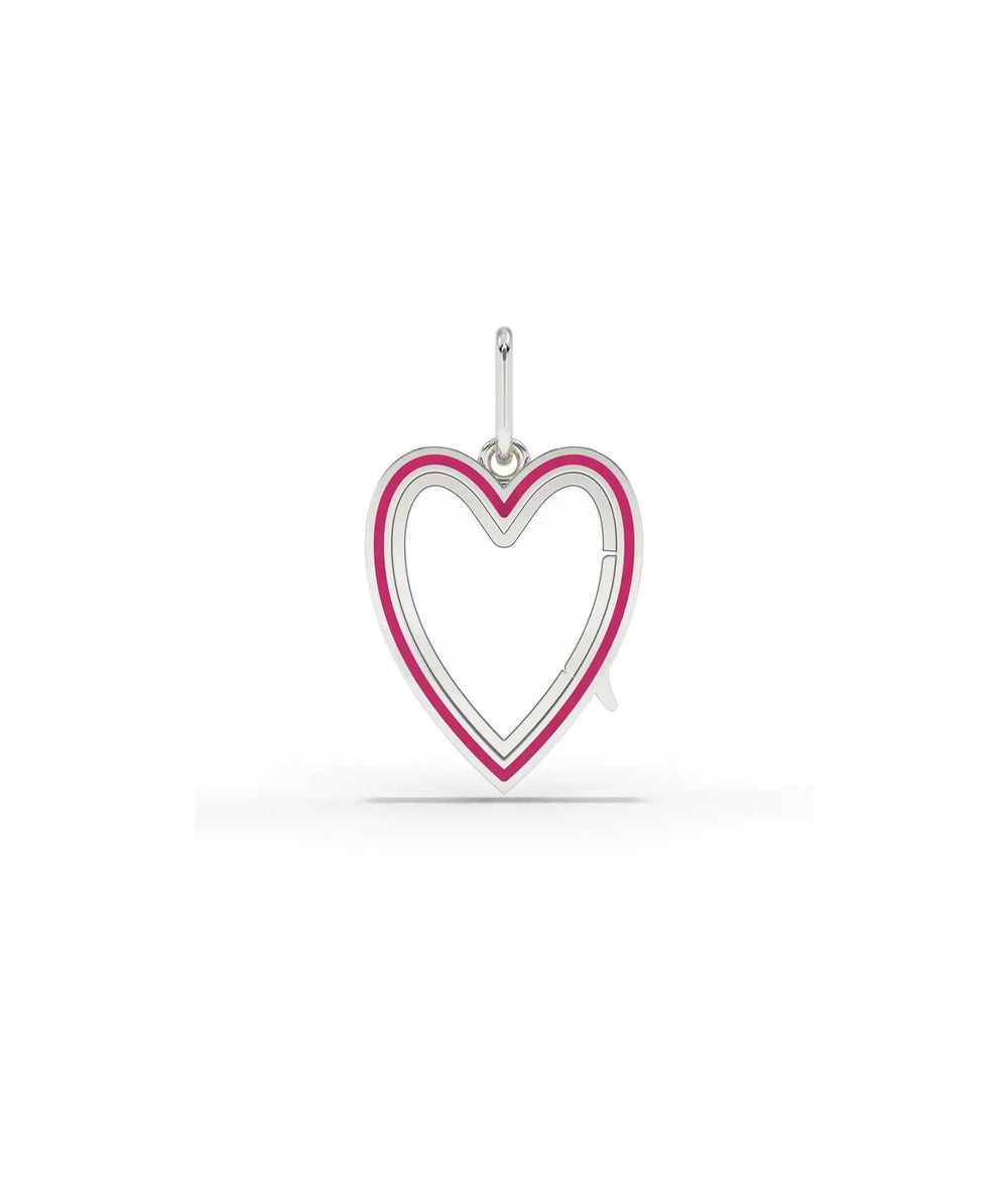 White gold enamel heart glass locket charm with vibrant enamel decoration