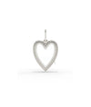 White gold fluted heart glass locket charm with dimensional fluted pattern